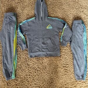 Adidas Kids Gray Tracksuit with Blue, Yellow & Green Striped